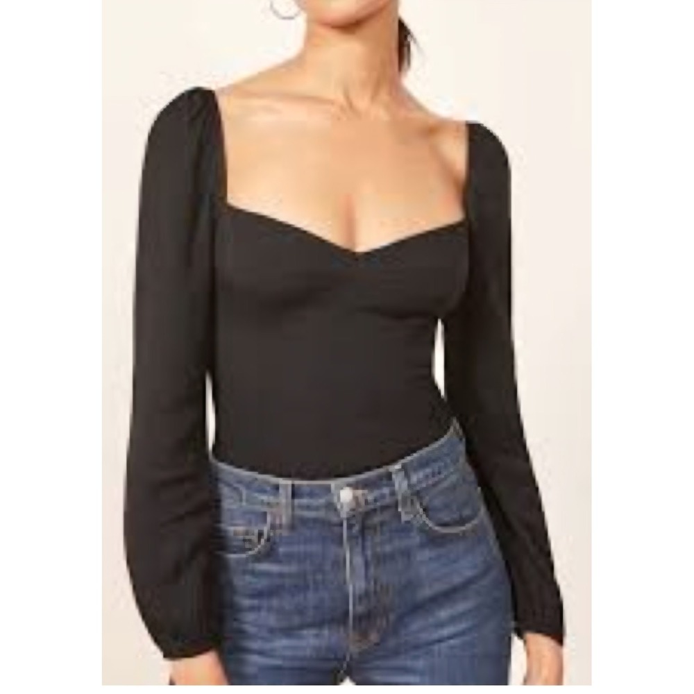 Reformation Black Reign Long Sleeve Bustier Corset Blouse Size Medium